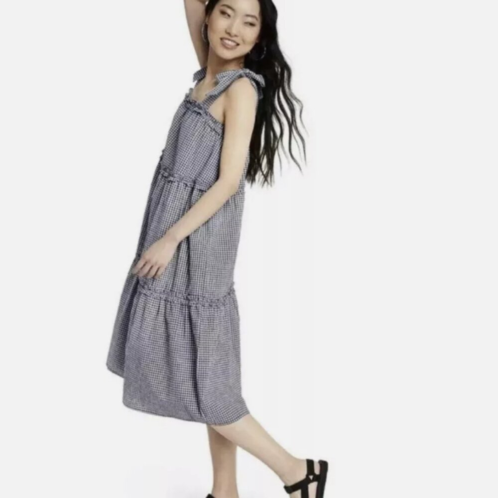 Lisa Marie Fernandez Black White Gingham Checkered Tie Tiered Sun Dress 3X - Picture 2 of 3